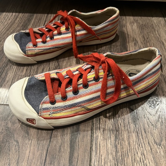 Keen Shoes - Keen Elsa striped canvas sneakers with red lace women’s size 10